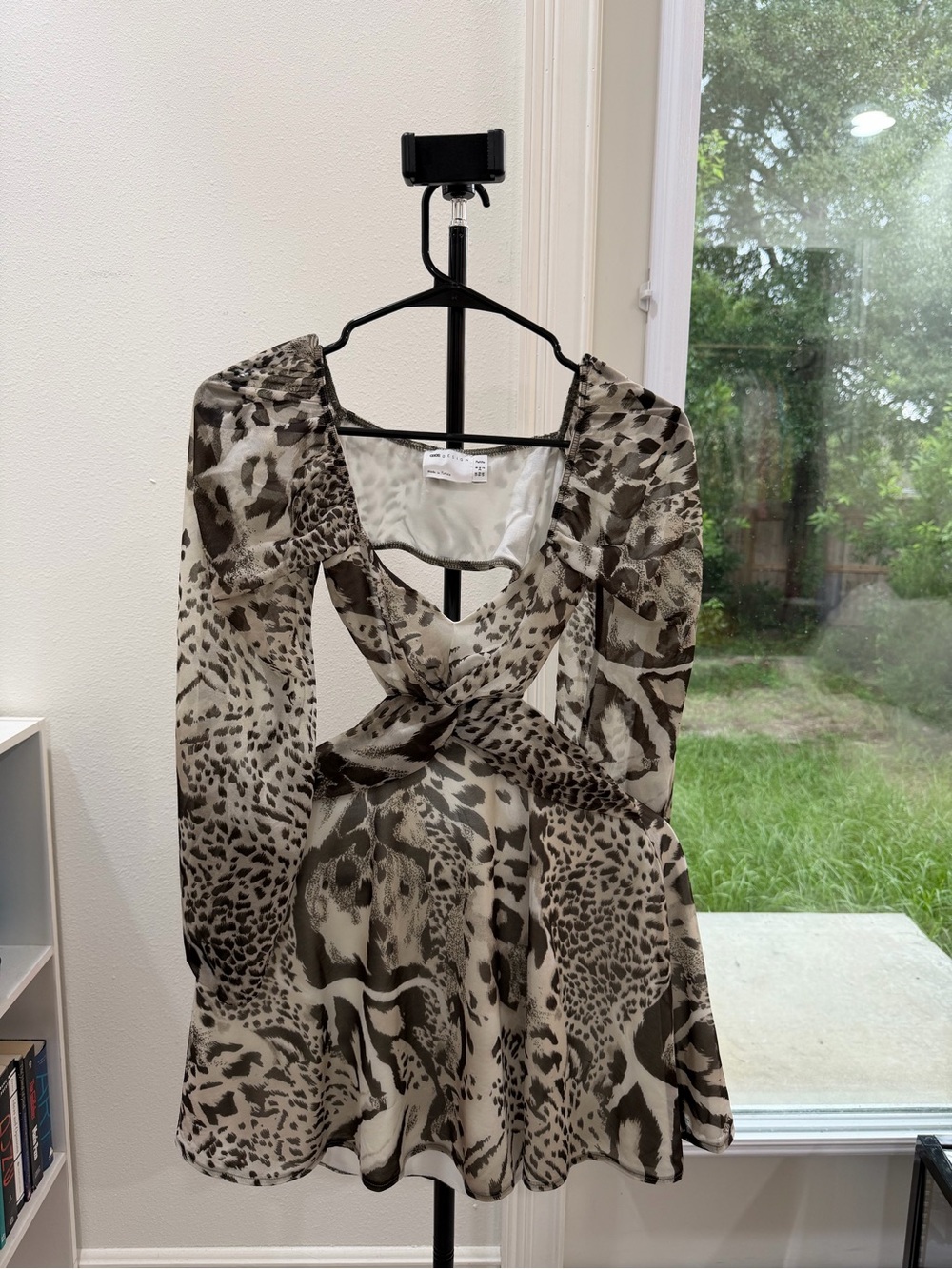 ASOS Taupe and Black Animal Print Twist-Front Mini Dress